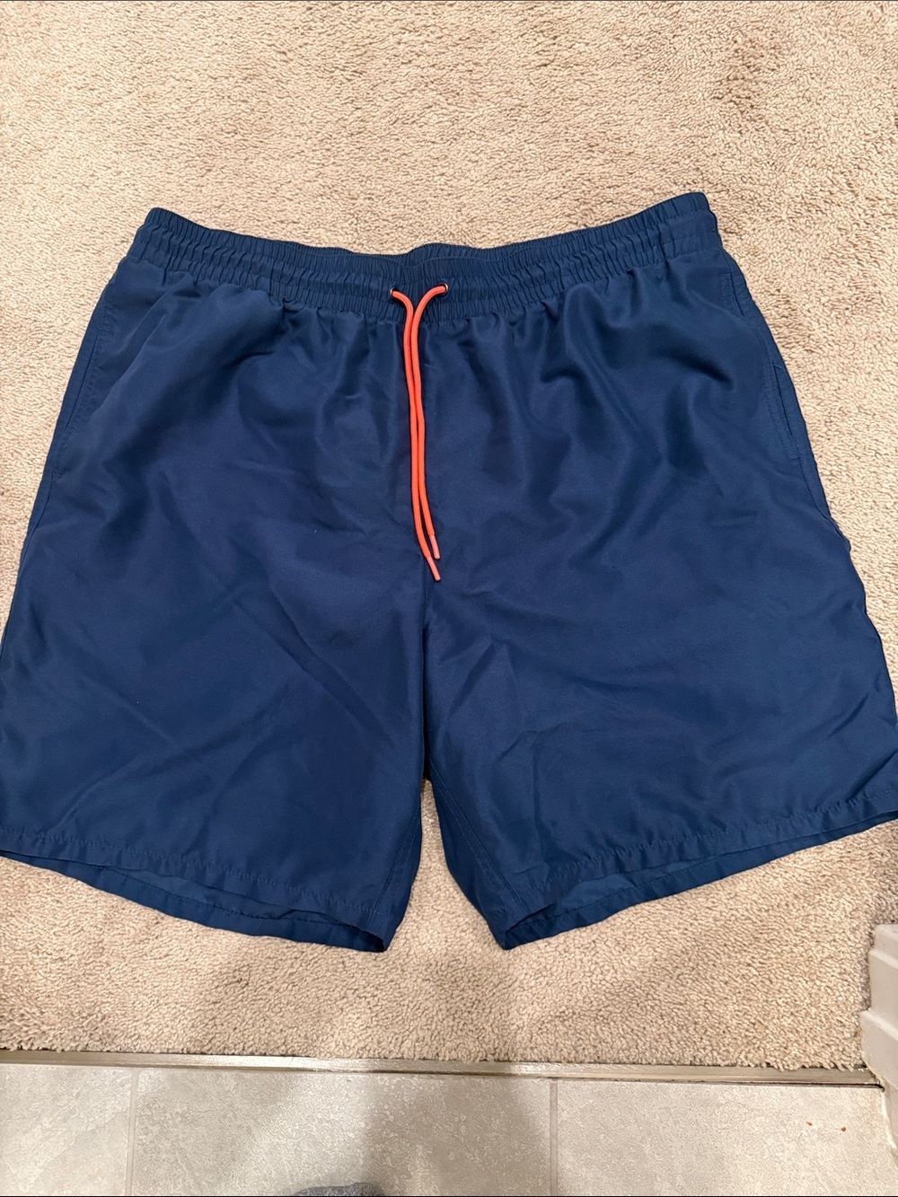 Old Navy Men's Navy Swim Trunks with Orange Drawcord